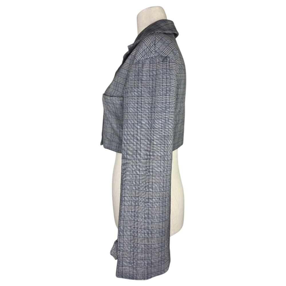 Farrow M Cropped Plaid Button Front Jacket Glen Check Boxy Stretch Blazer - Picture 7 of 10